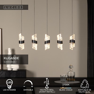 Lucide KLIGANDE - Suspension - LED Dim. - 5x7,8W 2700K - Noir